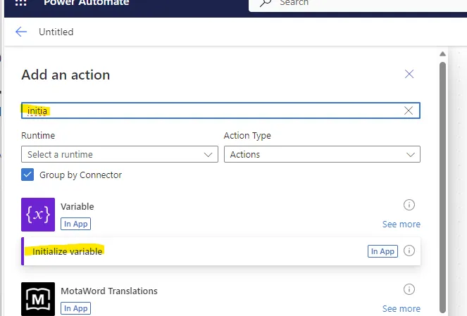 Find and select initialize variable