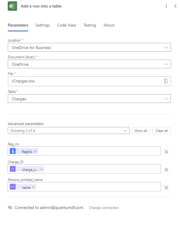 Configuring the add row action final config