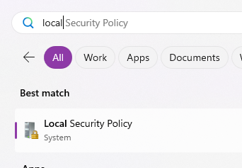 Find/ open local security policy app.