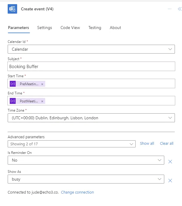 Configure the create event action