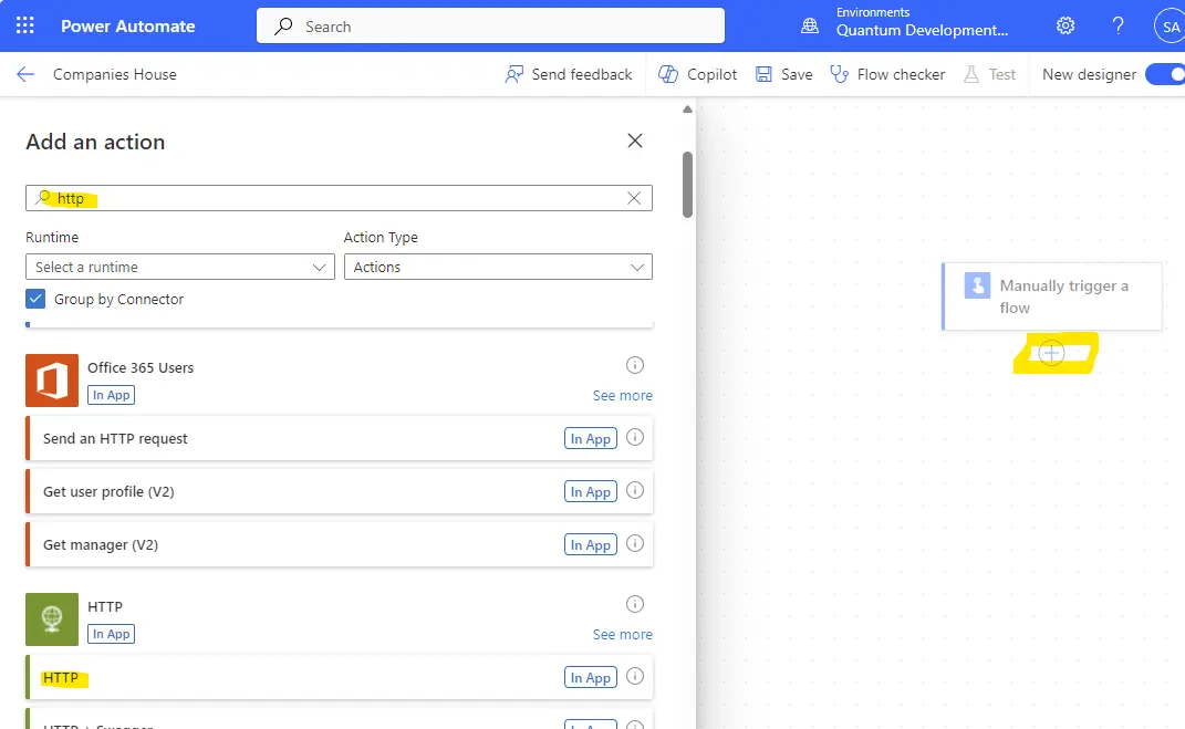 Add the HTTP action