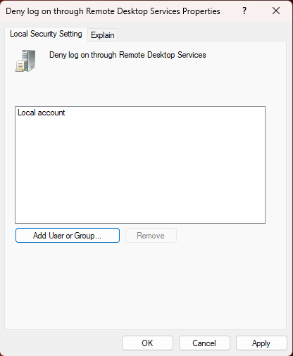 Remove "Local account".